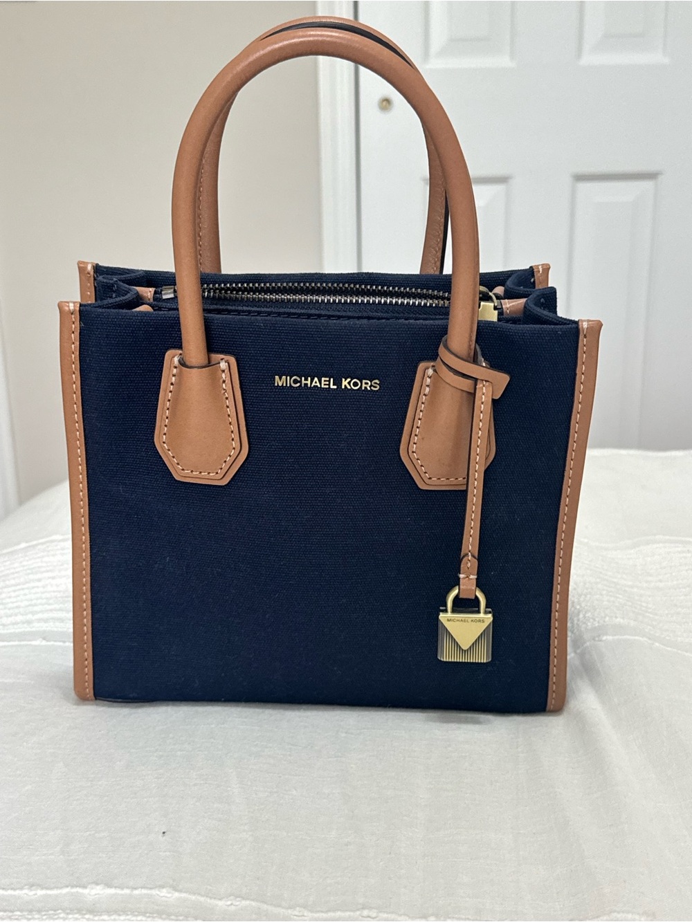 Michael Kors Navy and Tan Bag